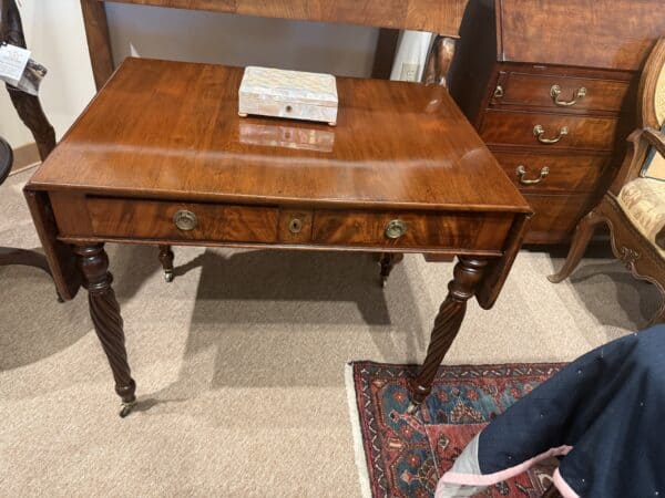 American 19th Century Mahogany Sofa Table with Barley Twist Legs and Drop Leaves