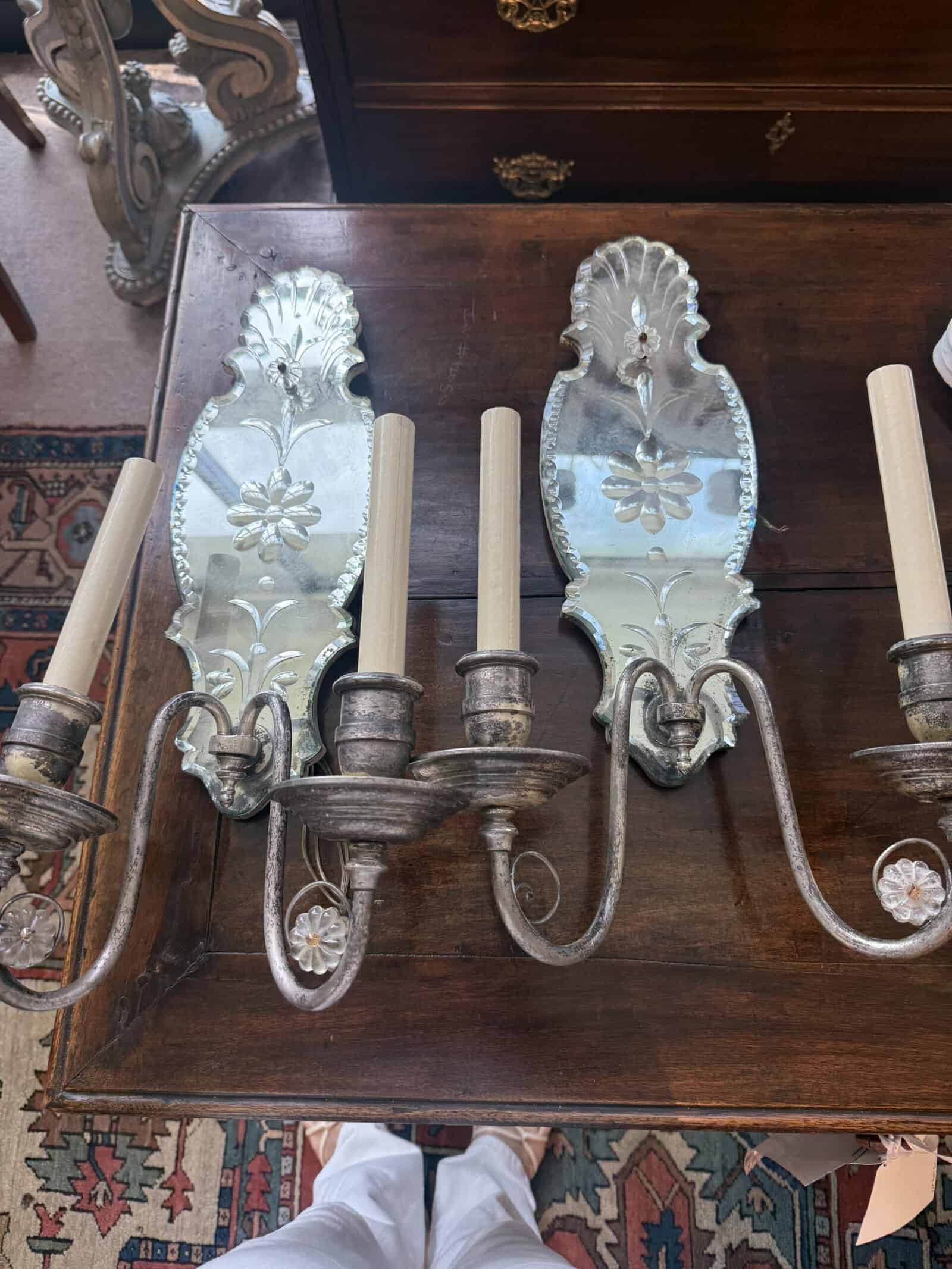 Pair of Venetian Style Mirrored Wall Sconces, Early 20th Century