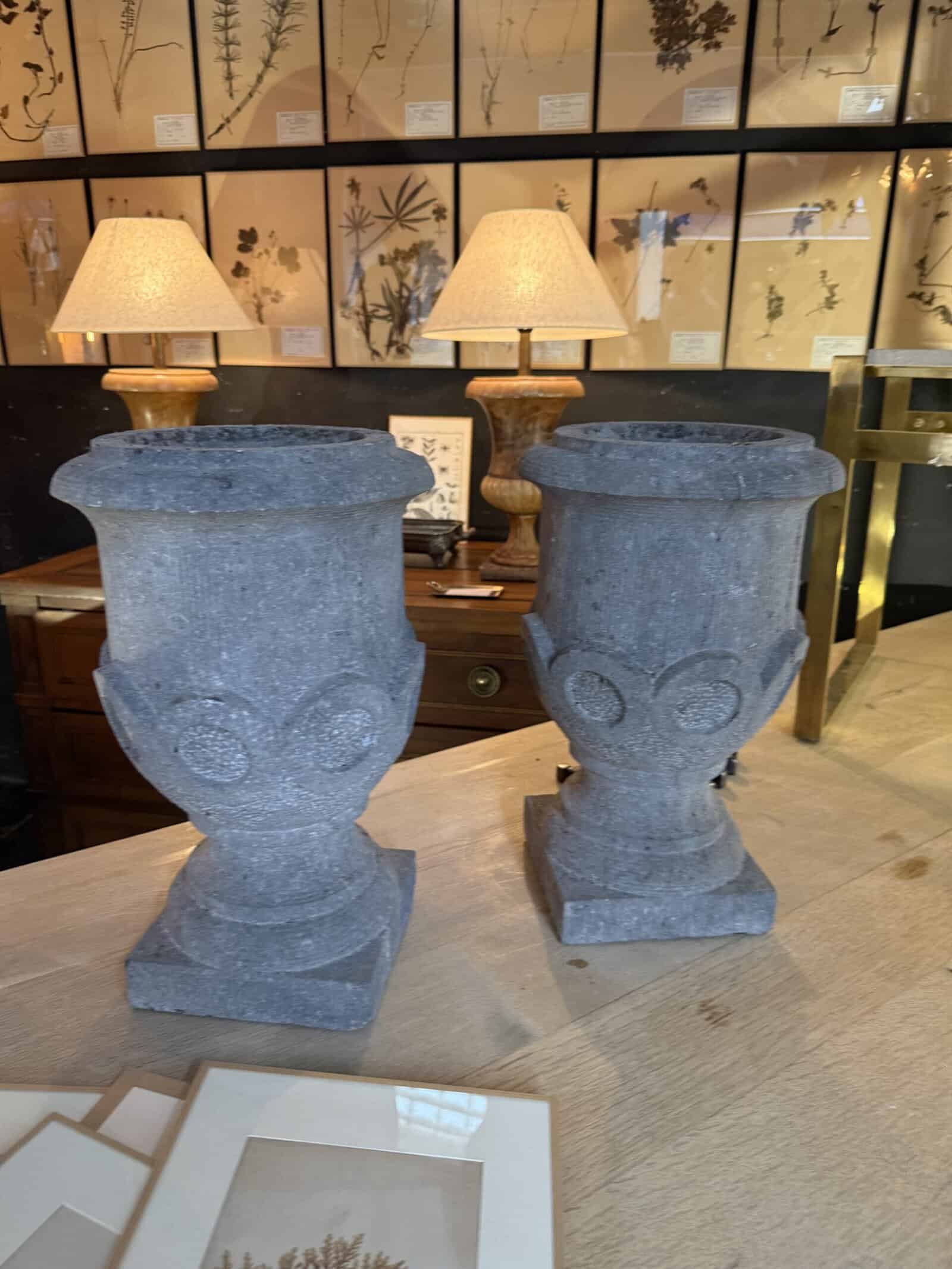Pair of Carved Blue Stone Planters, Belgium ca. 1930