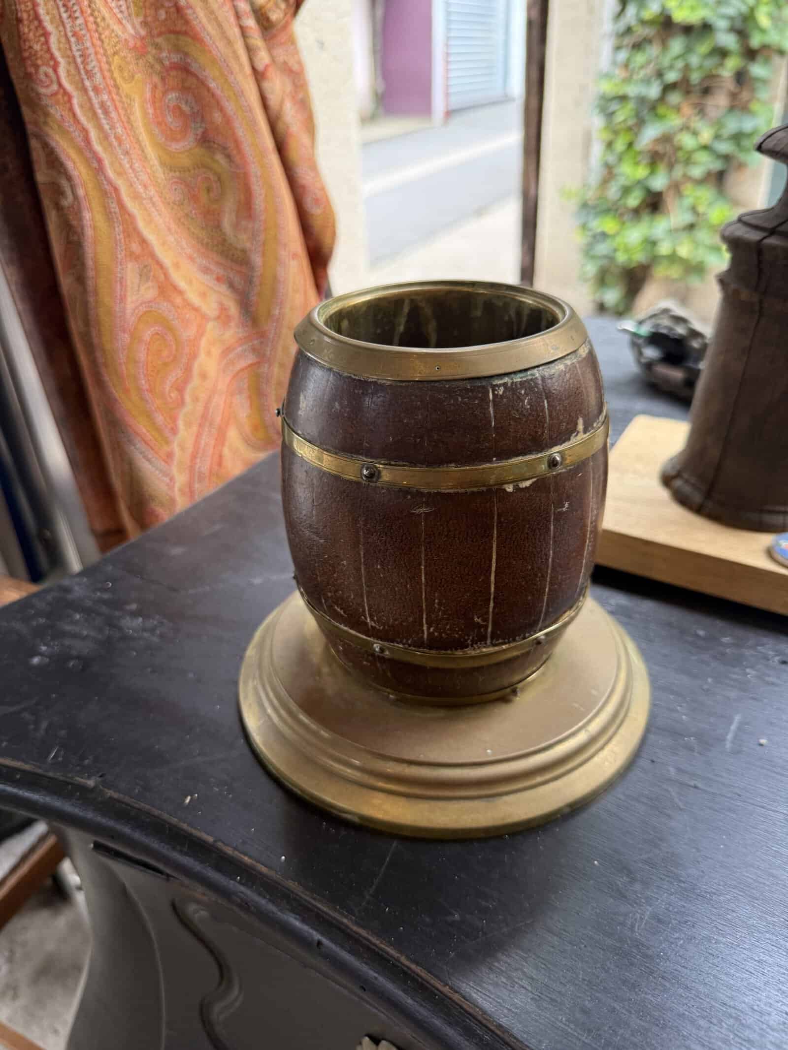 Leather & Brass Pot France ca. 1950