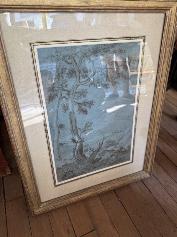 17th Century Italian Blue Pencil Drawing of Landscape
