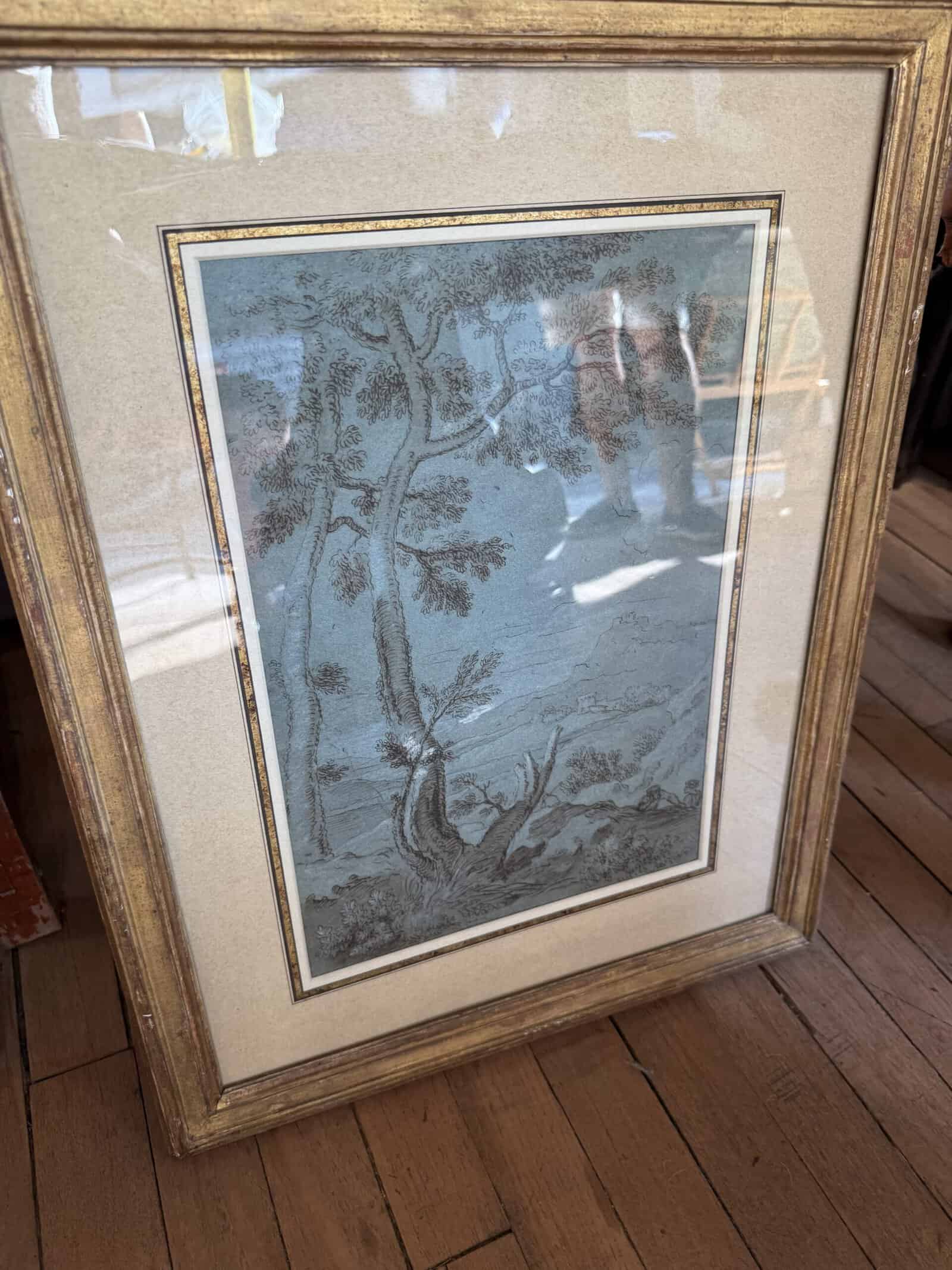 17th Century Italian Blue Pencil Drawing of Landscape
