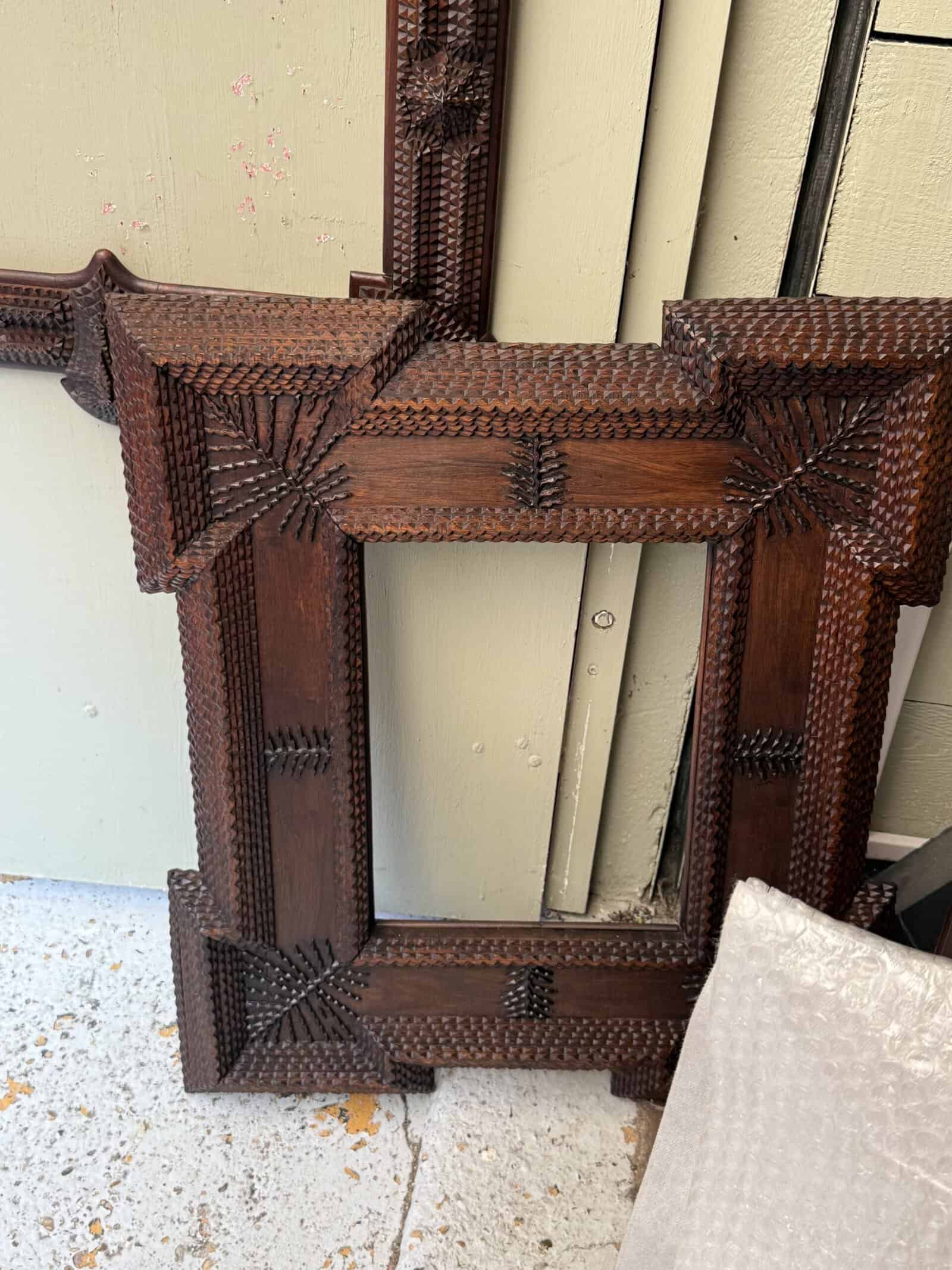 Large Tramp Art Frame for Mirror, France ca. 1850