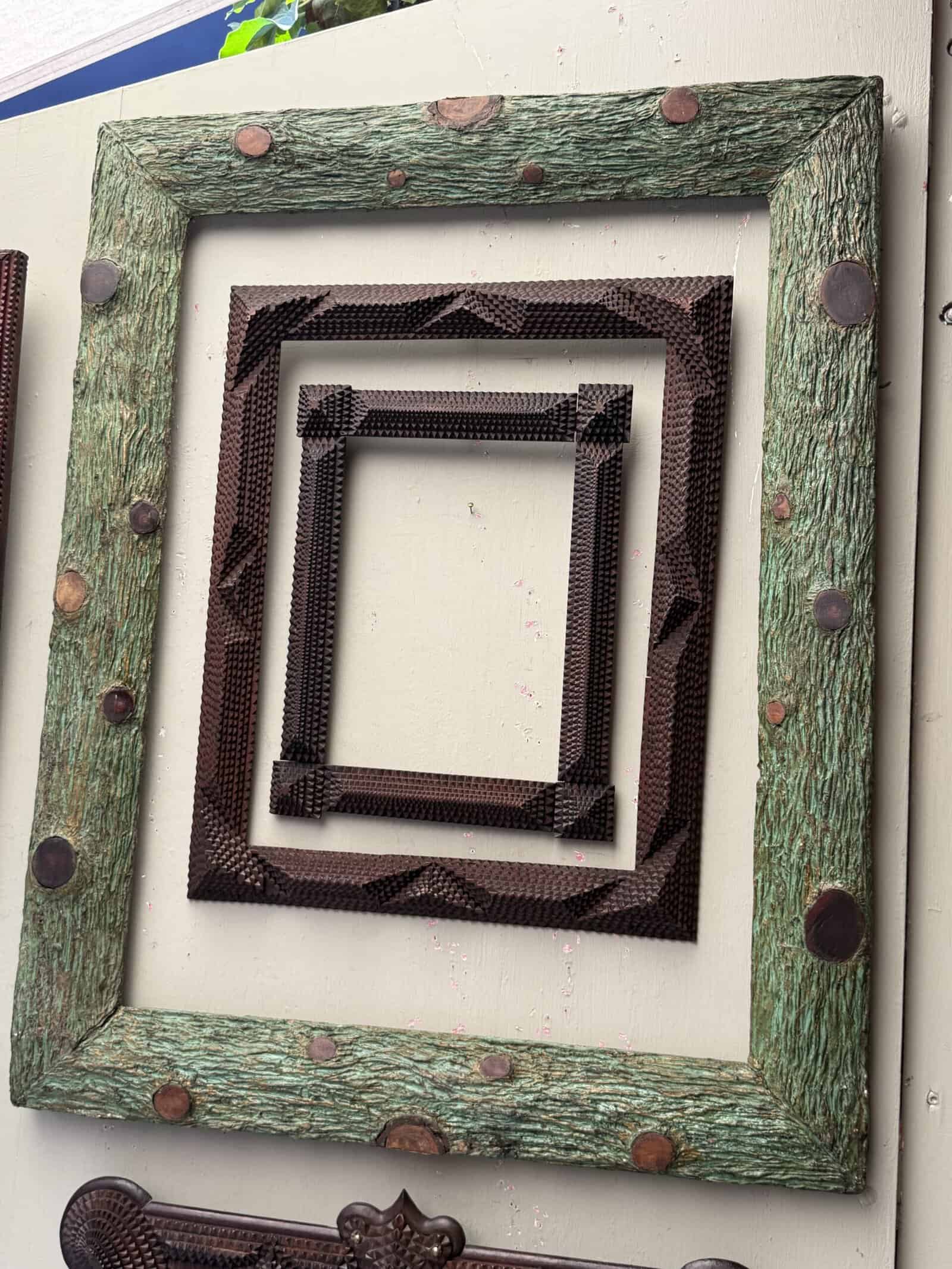 Large Green Painted Wood Frame for Mirror, France ca. 1850