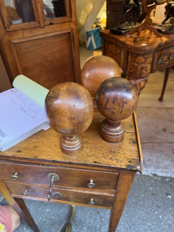 Set of 3 Wooden Bannister Balls, France 19th Century