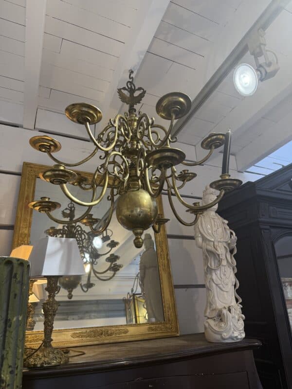 Large 17th Century Dutch Bronze Chandelier with 16 Lights