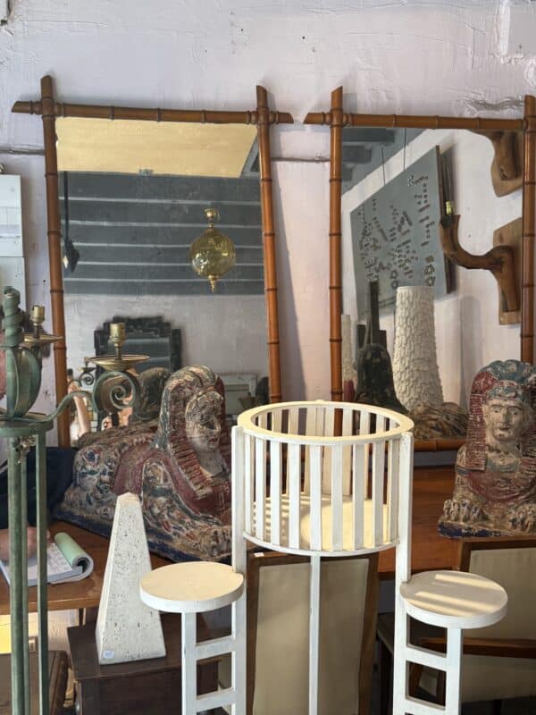 Large Pair of Matched Bamboo Mirrors, France ca. 1970