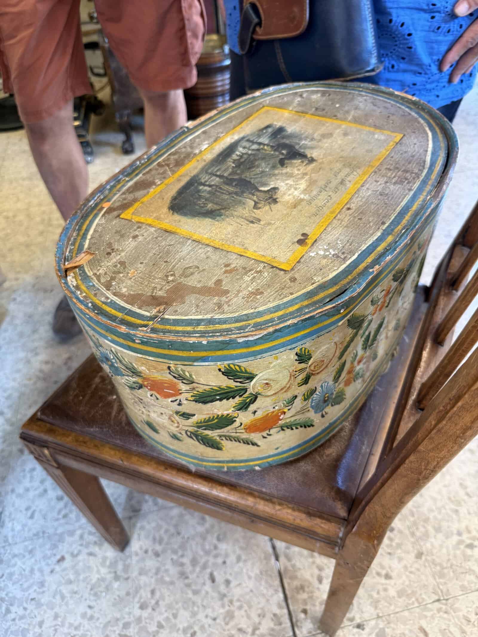 Oval 19th Century Dutch Painted Wood Marriage Box