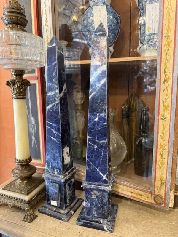Pair of Blue Marble Obelisks , 20th Century
