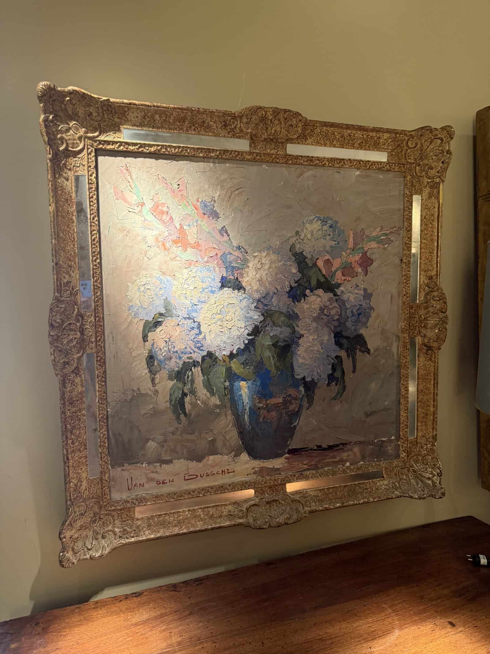 Giltwood French Framed Oil on Canvas Floral Painting
