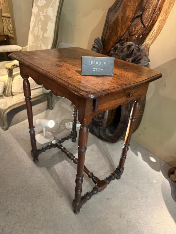 17th Century French LXIII Walnut Side Table with Drawer