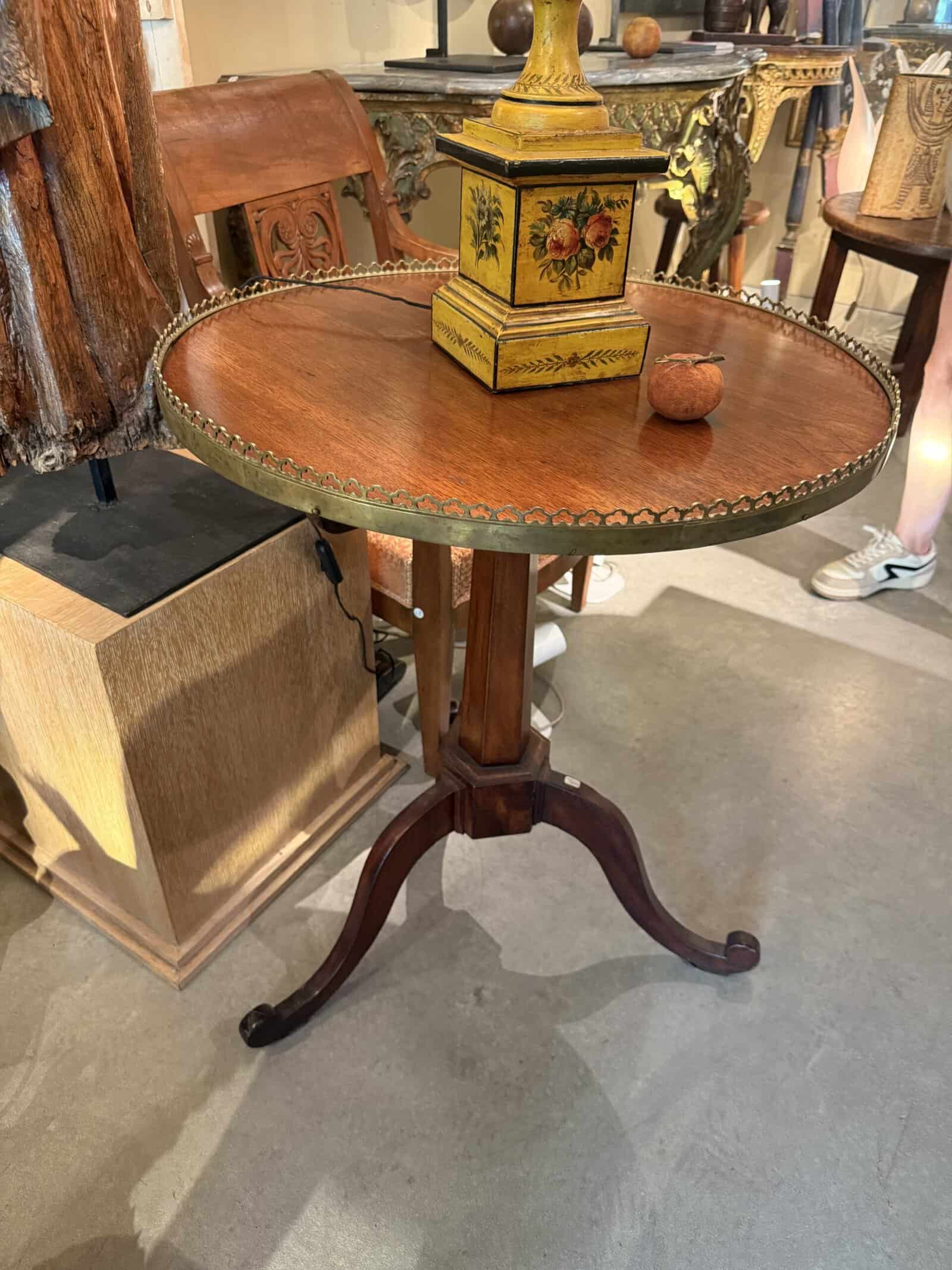 Late 18th Century French Mahogany Louis XVI Tilt Top Gueridon with Brass Gallery