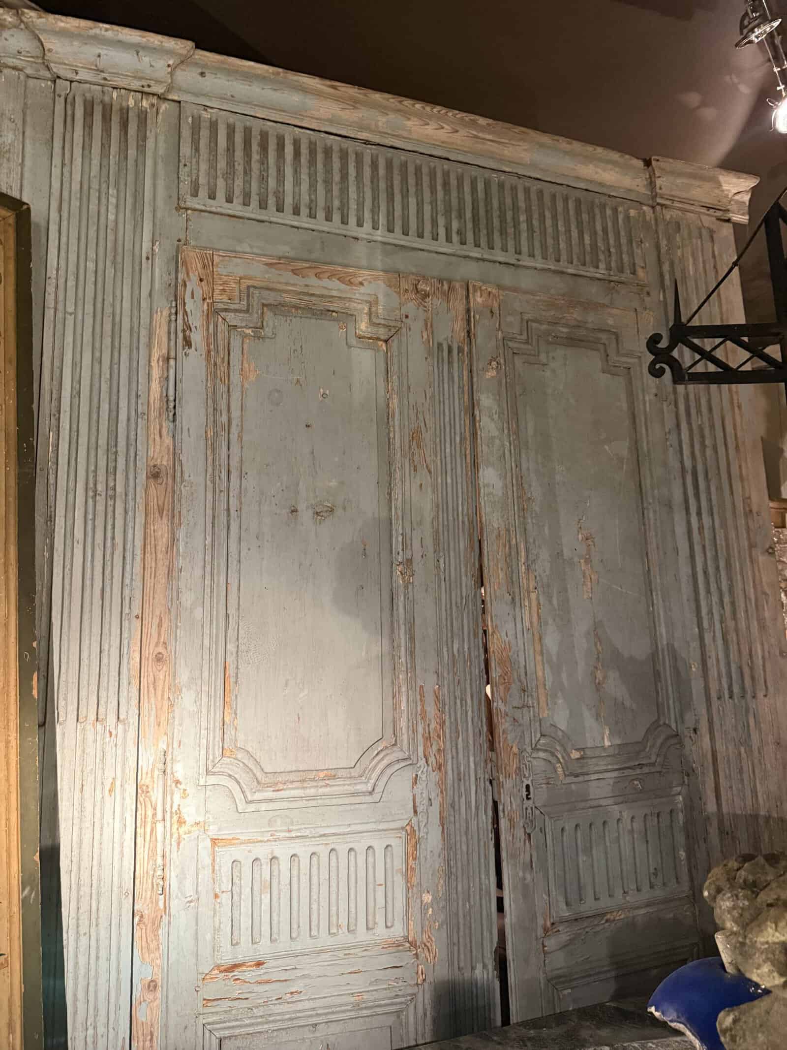 Large 18th Century French Louis XVI Blue Painted Doors