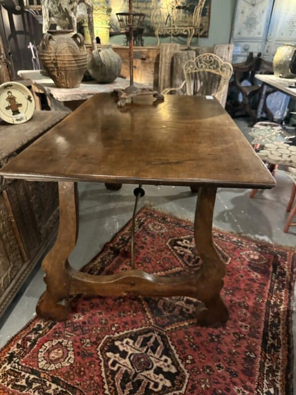 17th Century Spanish Walnut Table with Iron Stretchers