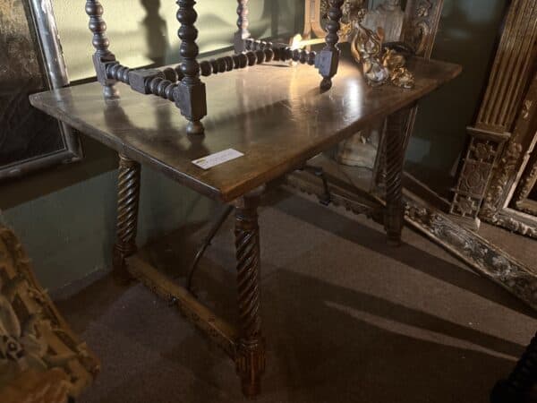 17th Century Spanish Walnut Fratino Table with Twisted Legs & Iron Stretchers