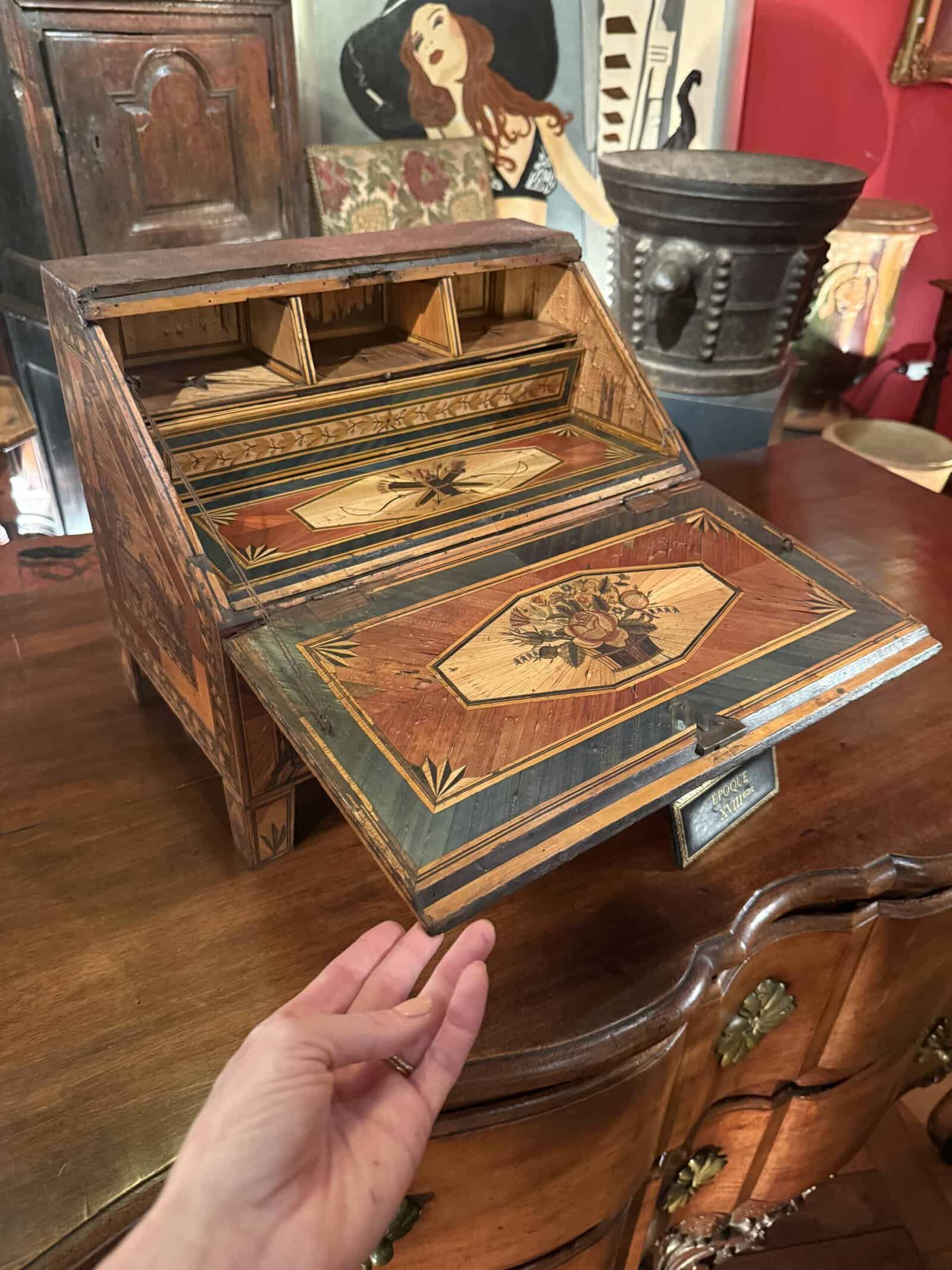 Apprentice Sized Straw Work Bureau / Slant Front Desk France ca. 1880