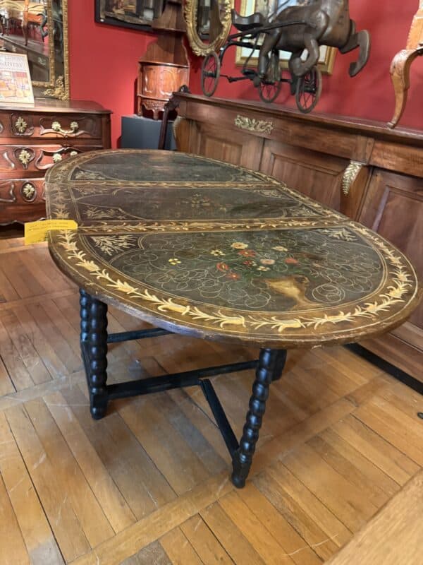 17th Century English Drop Leaf Gate Leg Oak Table with Painted Top