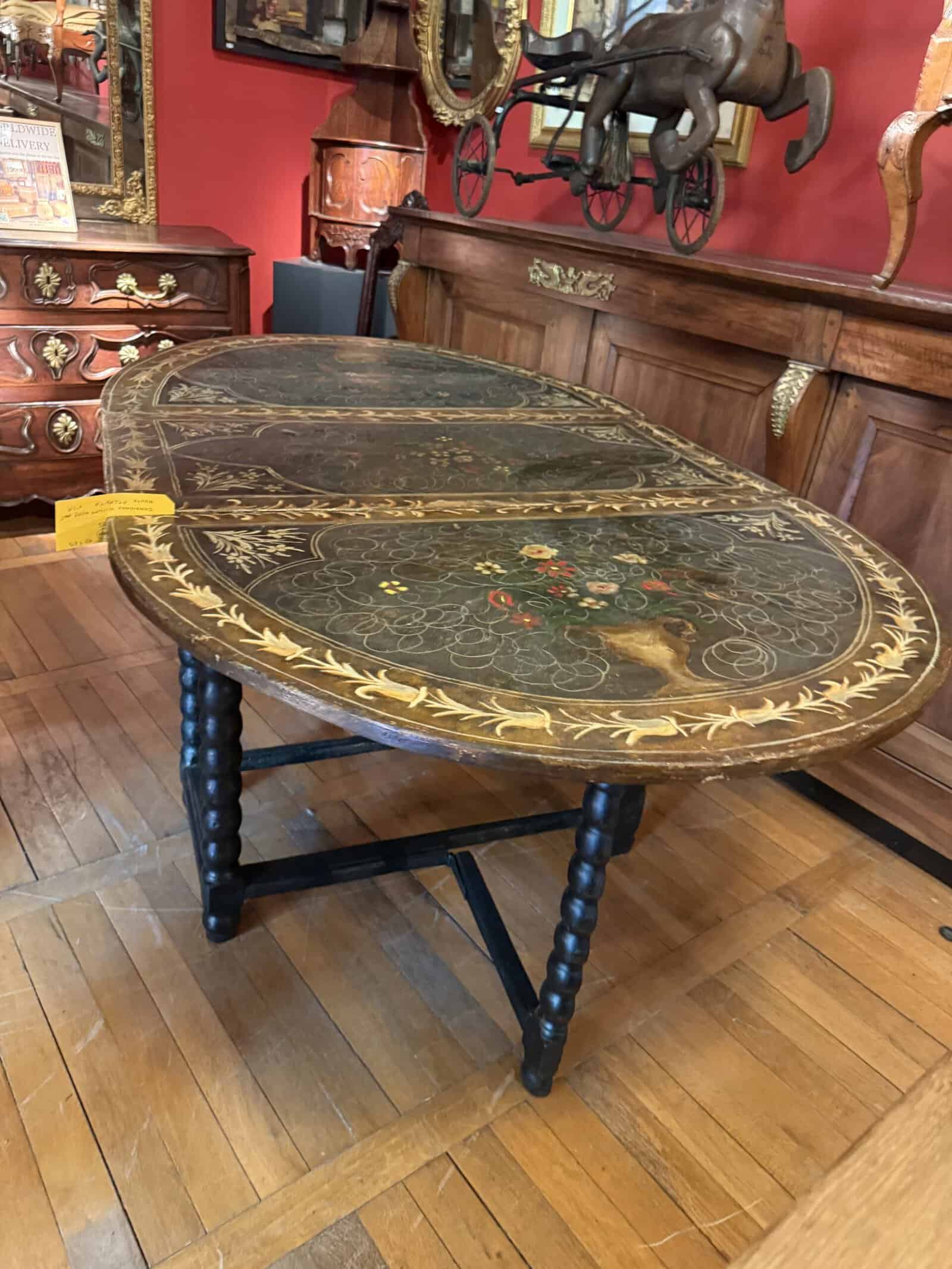 17th Century English Drop Leaf Gate Leg Oak Table with Painted Top