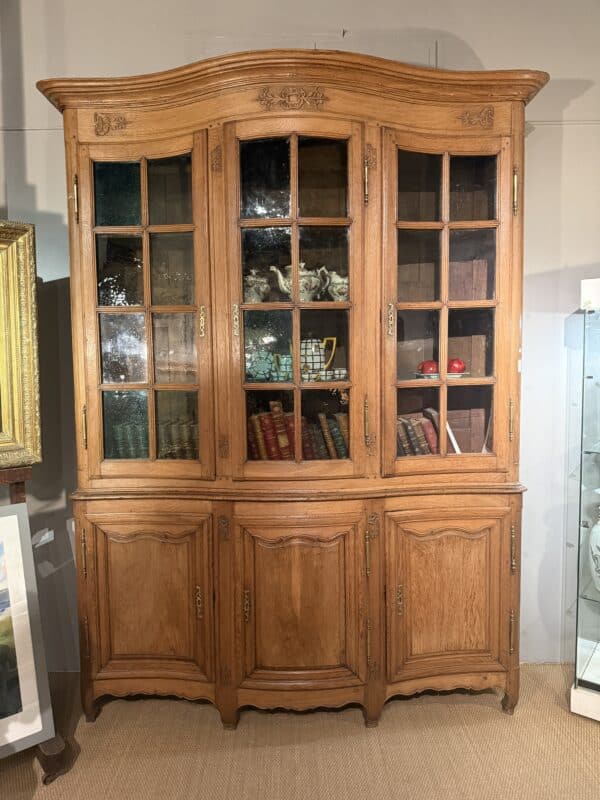 Large 18th Century French Louis XV Oak Vitrine with Glazed Doors and Serpentine Front