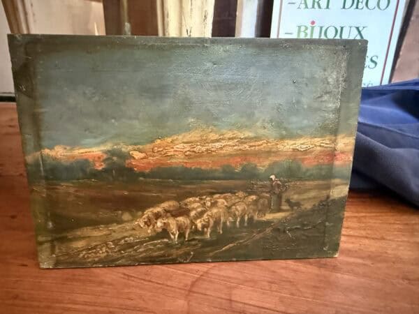 18th Century Oil on Board Painting of Lambs in Landscape