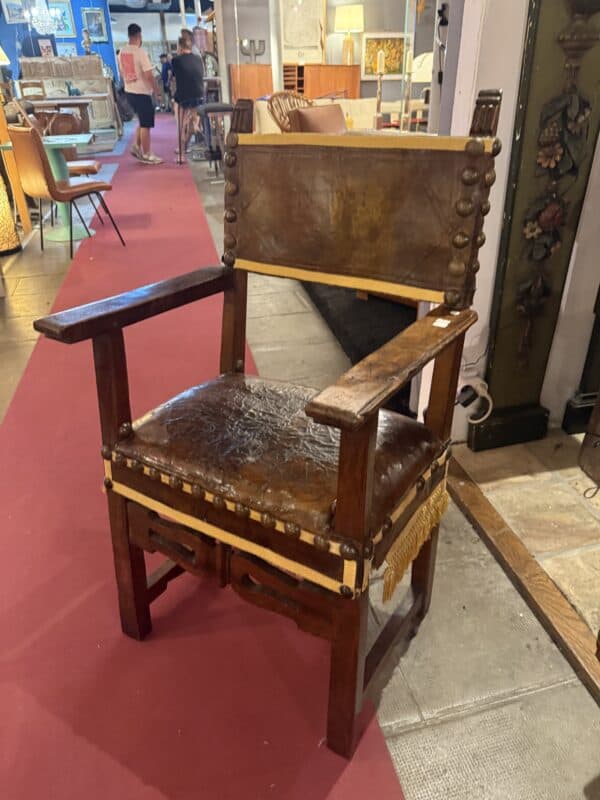 17th Century Spanish Walnut & Leather Armchair