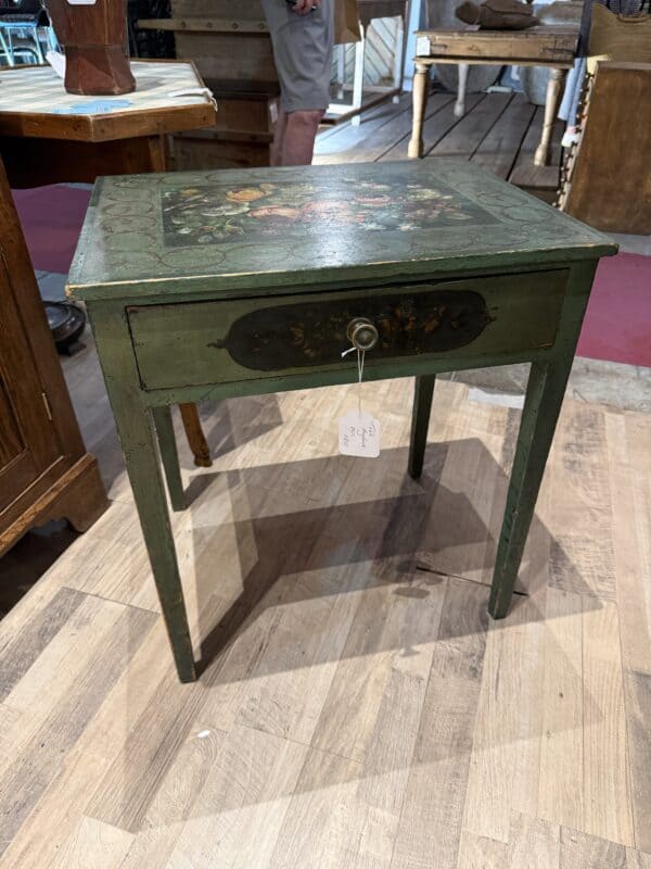 19th Century English Painted Side Table with Drawer and Floral Design, ca. 1820