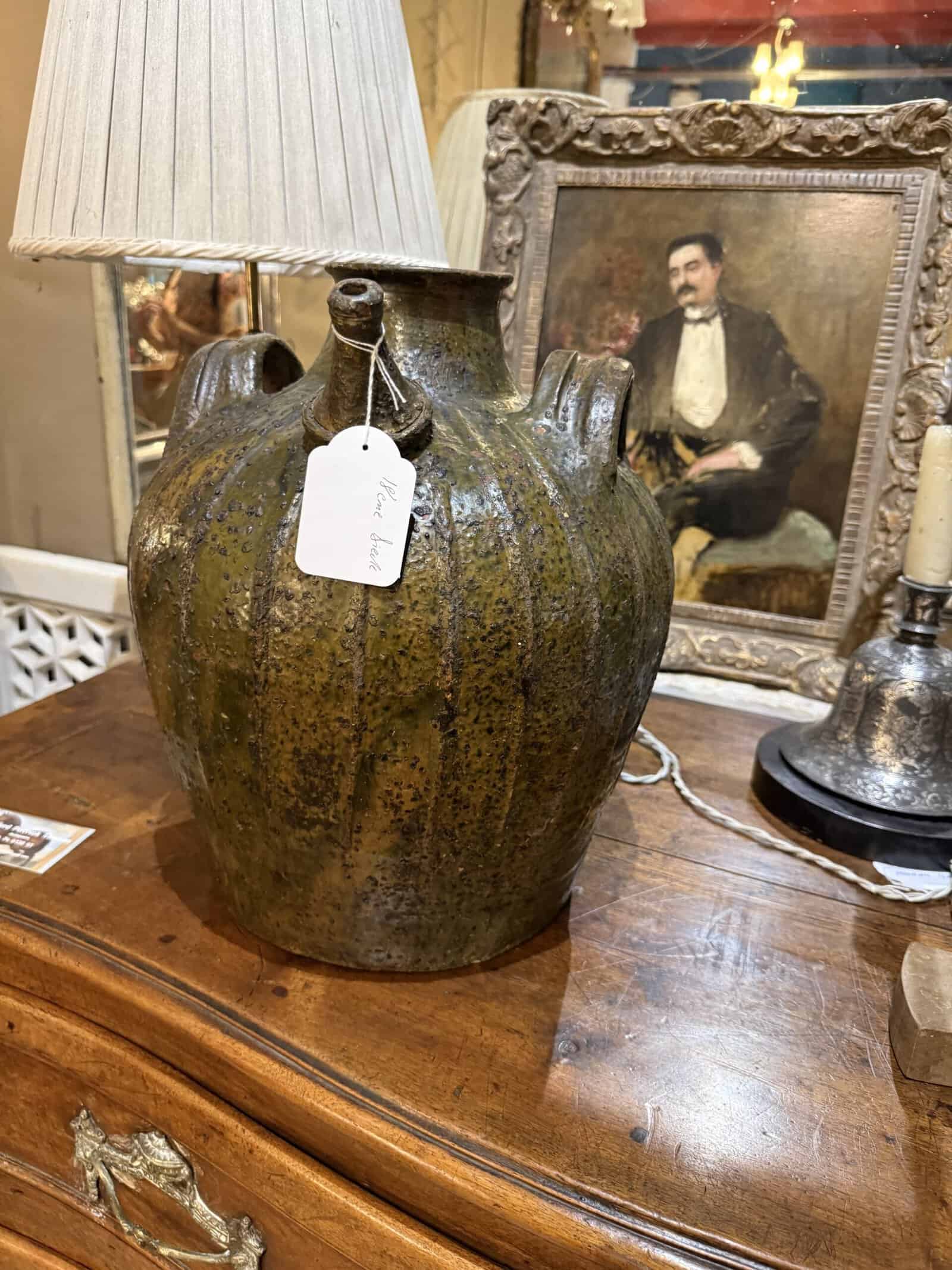 18th Century French Dark Green Glazed Terracotta Jar