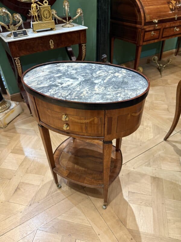 Oval 18th Century Italian Neoclassical Side Table with Green Marble Top & Inlay, ca. 1780