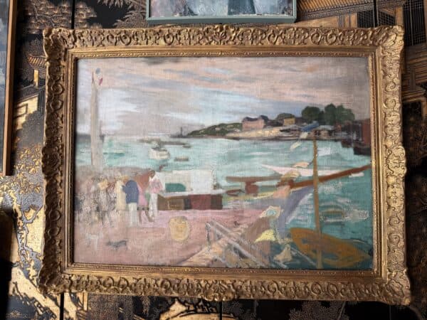 Giltwood Framed Oil on Canvas Seascape, Brittany France ca. 1950
