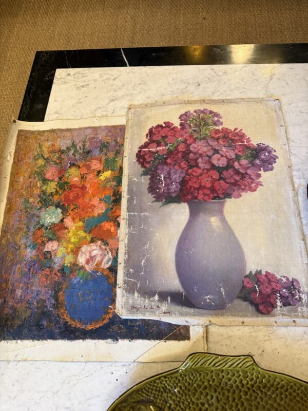Set of 2 Oil on Canvas Floral Paintings by "Marguerite du Max," France 20th Century. PRICED INDIVIDUALLY.