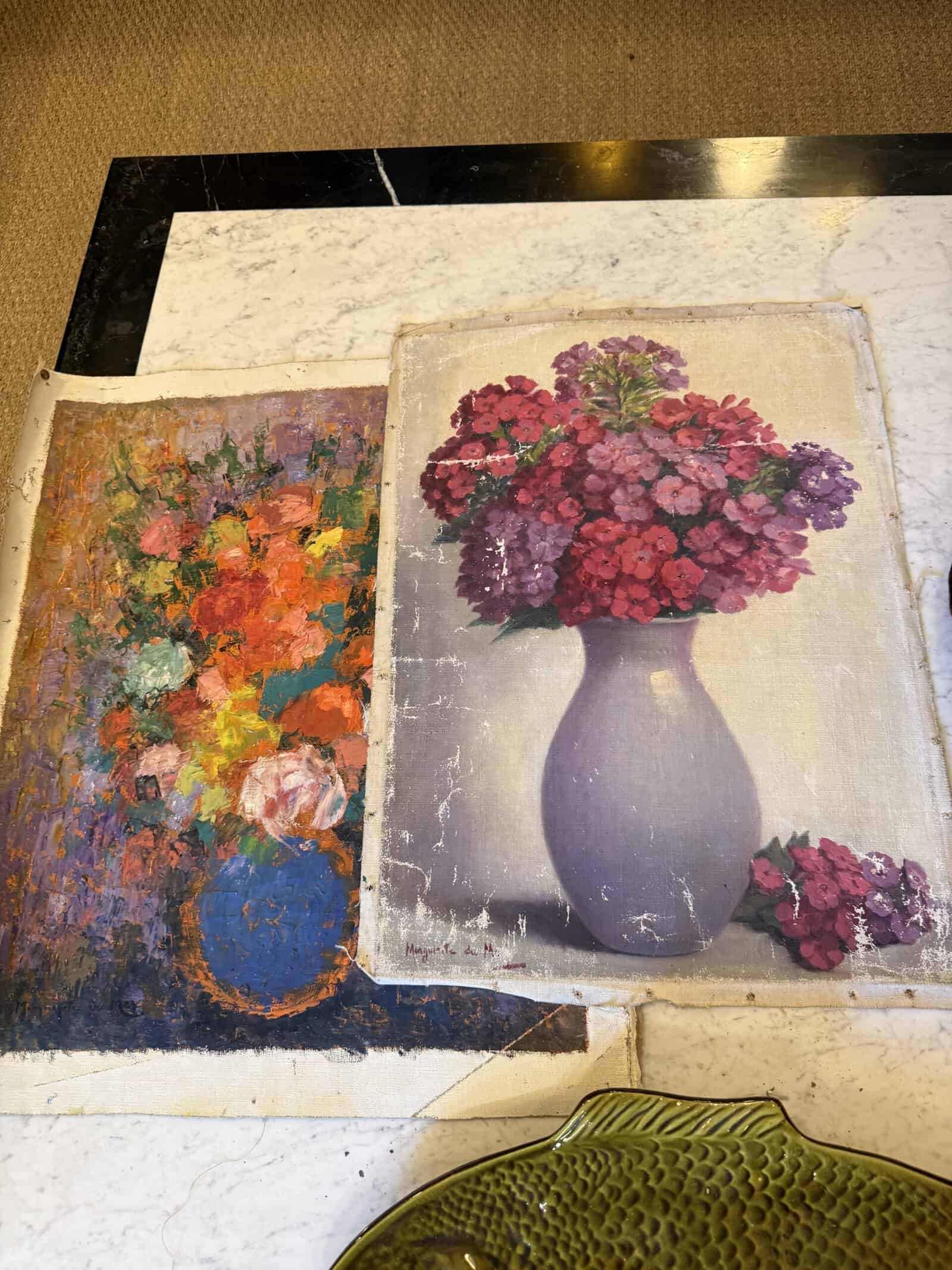 Set of 2 Oil on Canvas Floral Paintings by "Marguerite du Max," France 20th Century. PRICED INDIVIDUALLY.