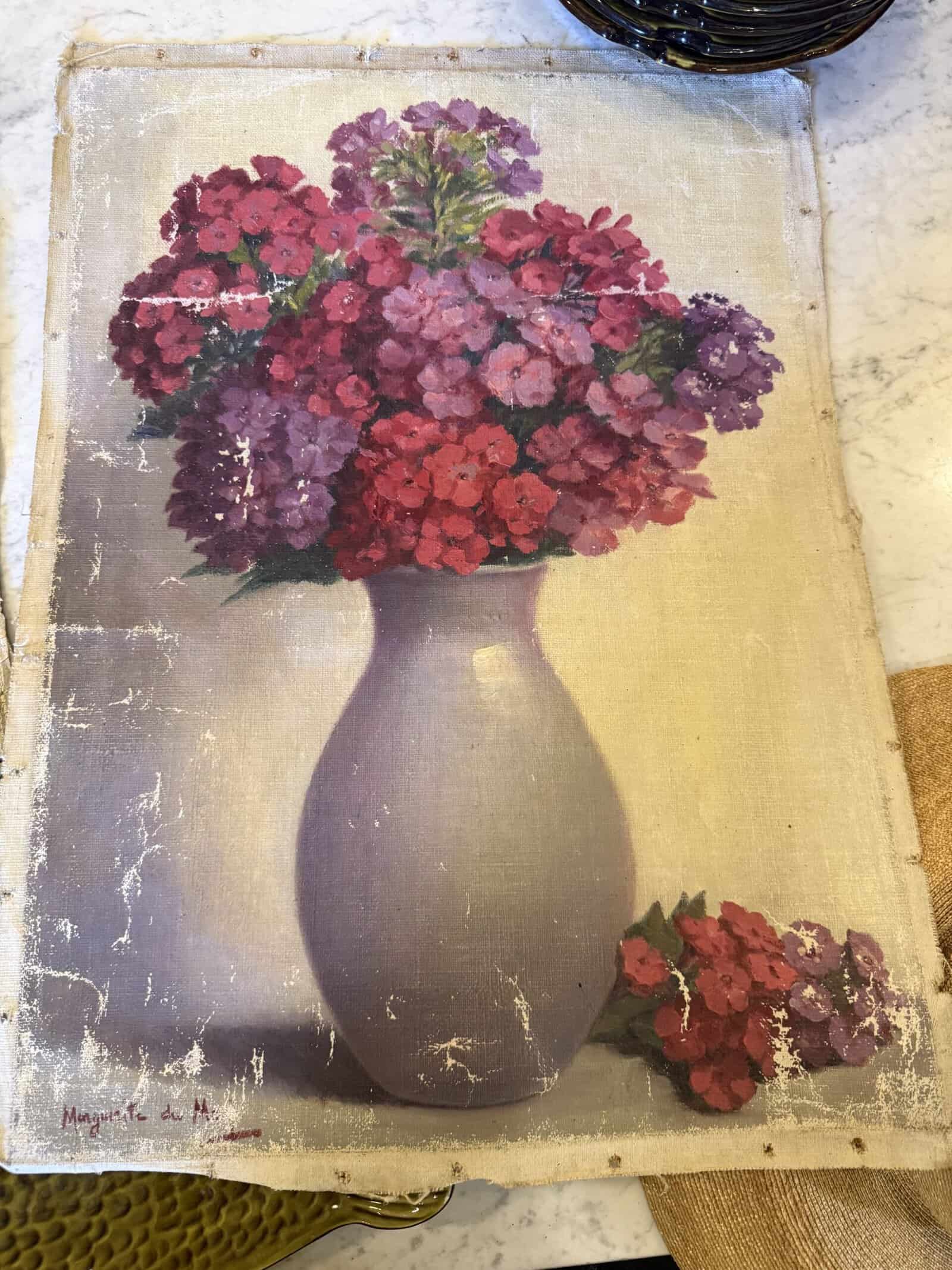 Set of 2 Oil on Canvas Floral Paintings by "Marguerite du Max," France 20th Century. PRICED INDIVIDUALLY. - Image 3