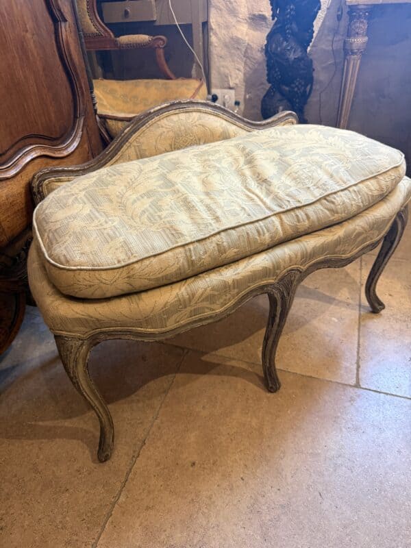 18th Century French Louis XV Green Painted Bench with Cushion & Back Support