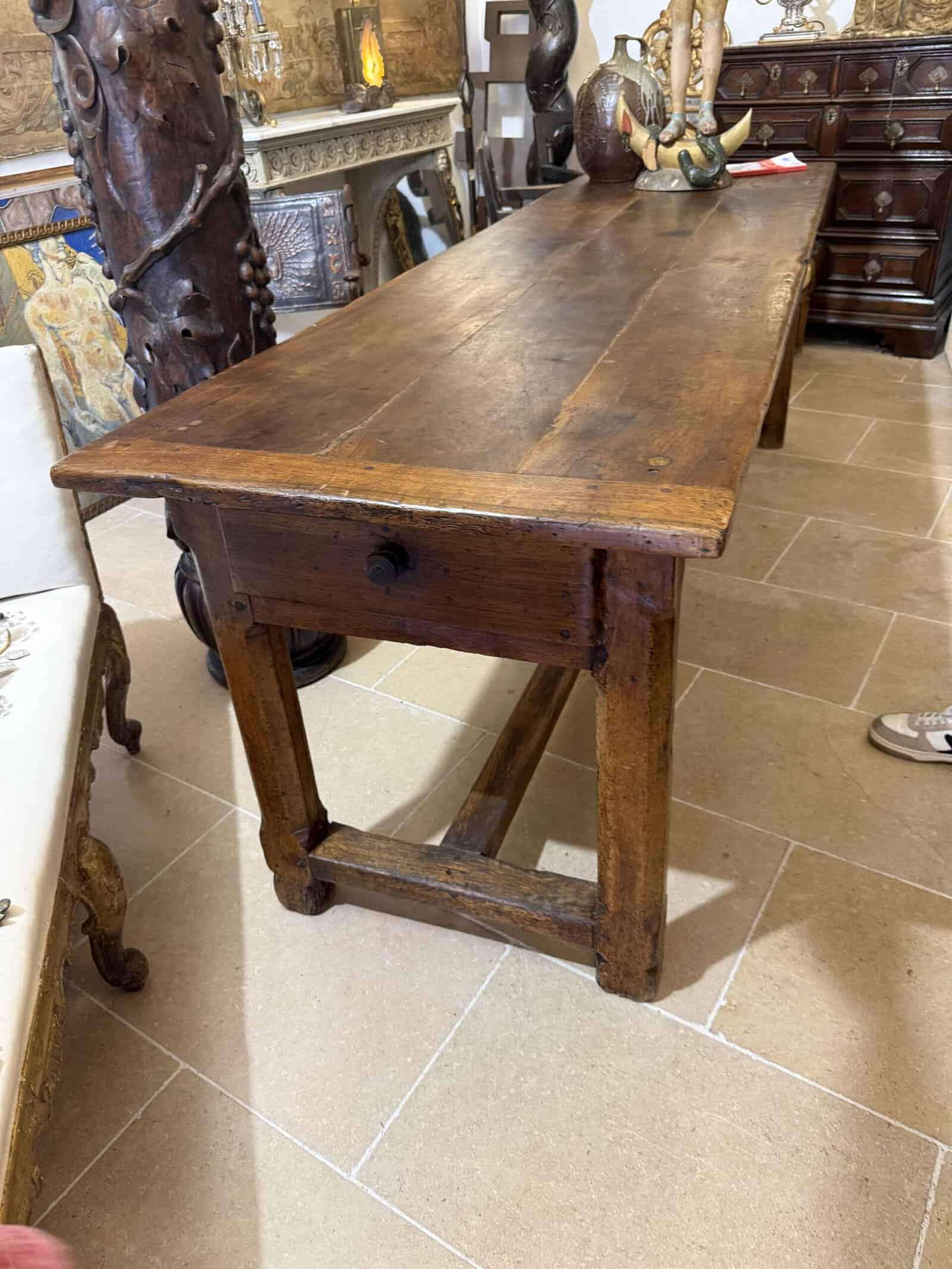 Large 18th Century French Walnut Monastery Table with 2 Drawers