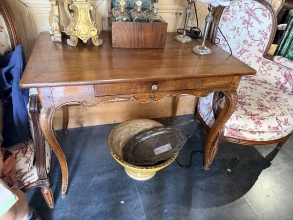 18th Century Louis XV Walnut Table with Drawer & Hoof Feet, Arles France