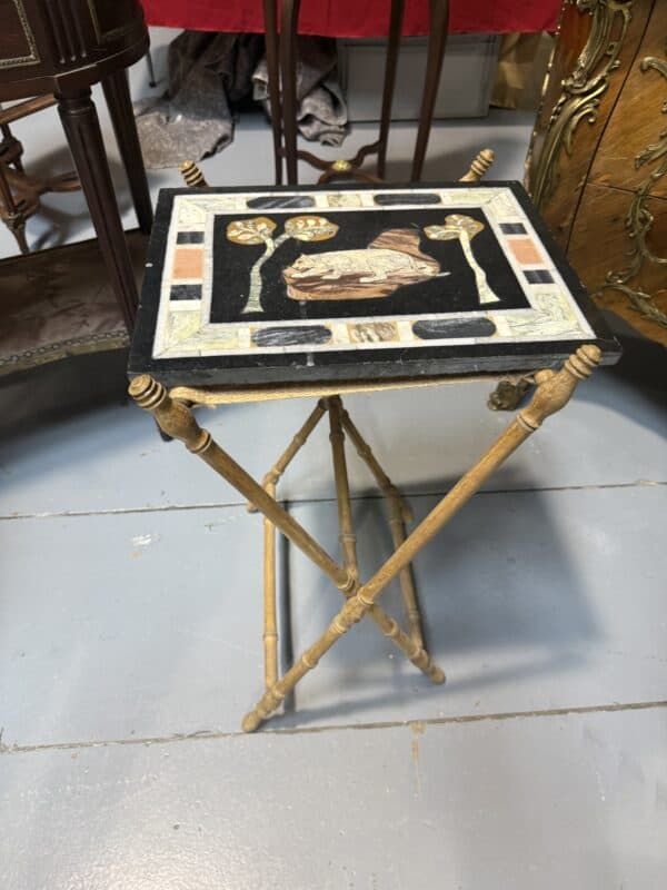 19th Century French Pietra Dura Panel of Tiger with Folding Stand