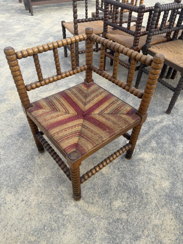 Bobbin Turned Corner Chair with Straw Seat, ca. 1920 France