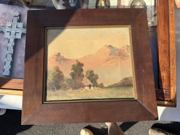 Framed Oil Landscape Painting of Mountain Vista, 19th Century France