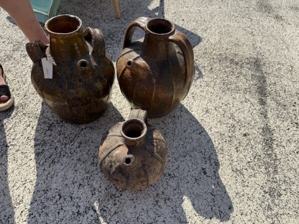 Set of 3 18th Century French Glazed Terracotta Storage Jars. PRICED INDIVIDUALLY.