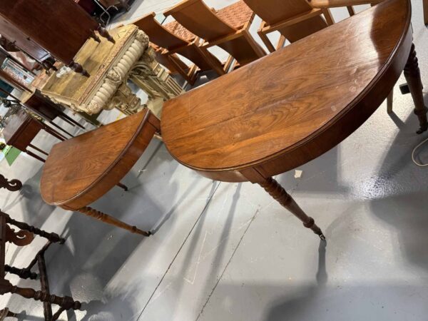 Pair of 19th Century Italian Oak Demilunes with Turned Legs