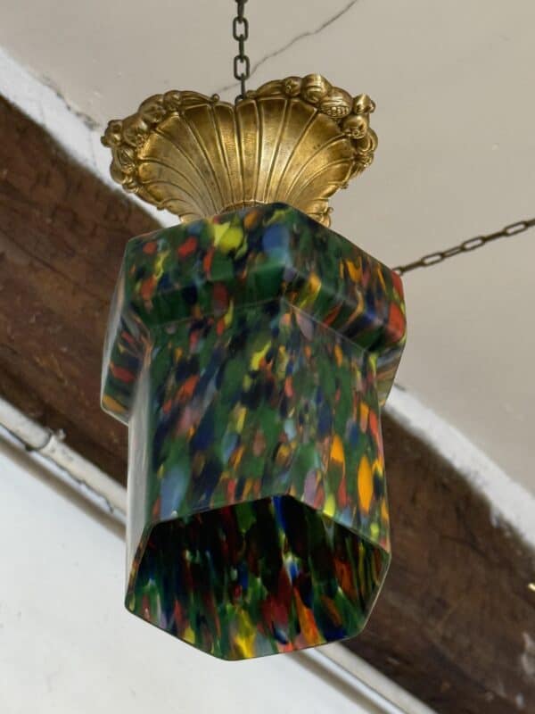 Art Deco Glass & Bronze Pendant / Light Fixture , France 20th Century