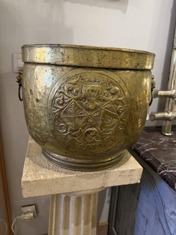 18th Century French Large Brass Jardiniere with Coat of Arms
