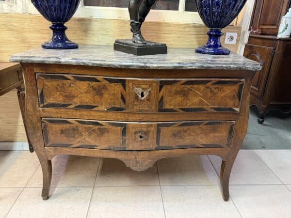 18th Century Italian Walnut Commode with Parquetry Inlay & Marble Top