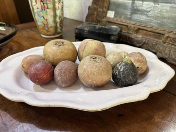Set of 10 19th Century Italian Marble Fruits with Faience Platter