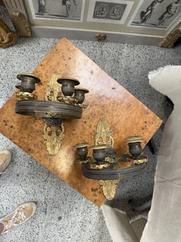 Pair of 19th Century French Empire Bronze Sconces