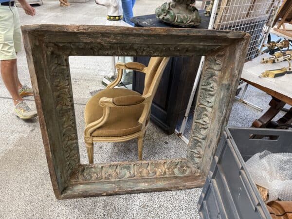 Square 18th Century Italian Painted Carved Pine Frame, for Mirror