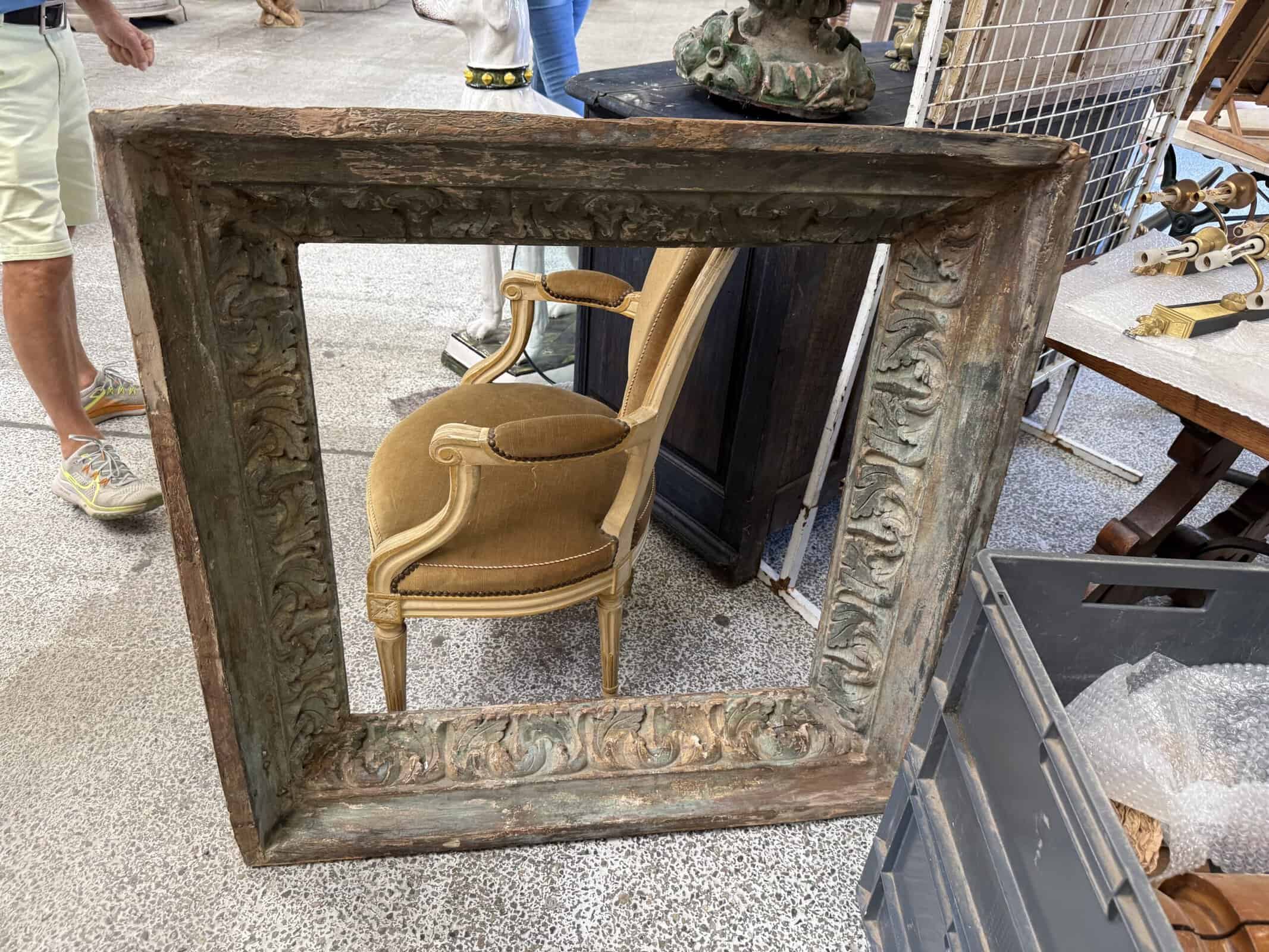 Square 18th Century Italian Painted Carved Pine Frame, for Mirror