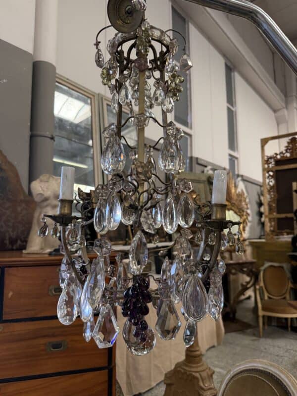French Silvered Bronze & Glass Chandelier with Grape Clusters, ca. 1940