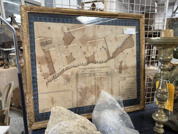 Giltwood Framed 18th Century French "Plan de la Rousilles"/ Architectural Plat Drawing on Paper