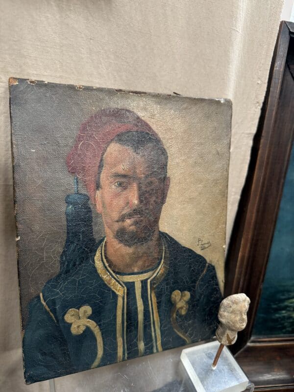 19th Century French Oil on Canvas Portrait of a Man, "Zouavve"